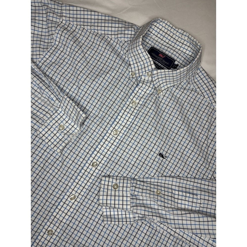 Vineyard Vines Men's XL Blue White Slim Fit Whale Shirt Button Down Cotton Check